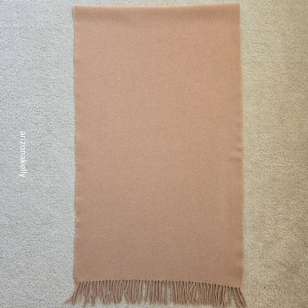 Classic Camel-colored Wool Scarf with Fringe Tan